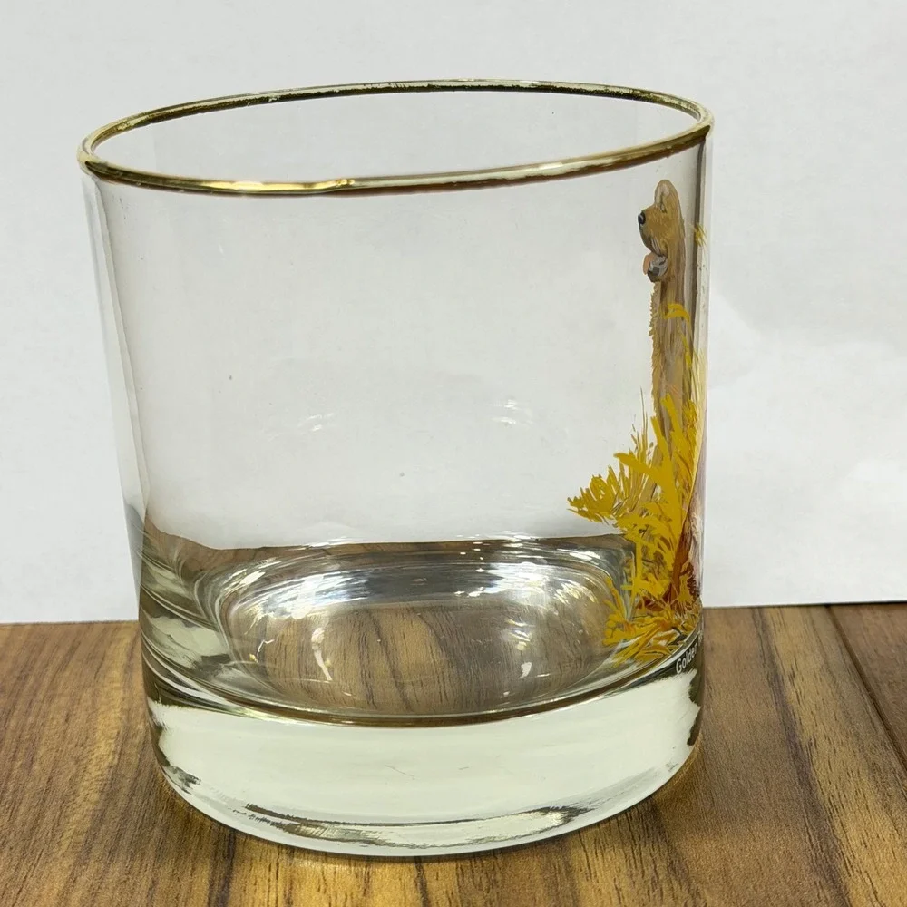 Golden Retriever Whiskey Glass Gold Rim Lowball Rocks Glass Dog Lover Barware - Picture 4 of 8